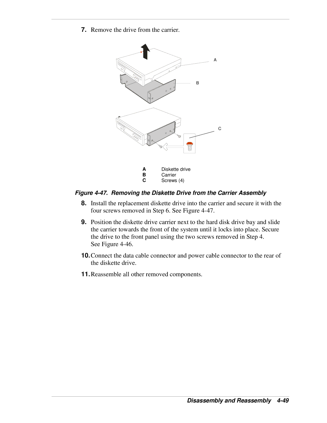 NEC 120Lg manual Remove the drive from the carrier 