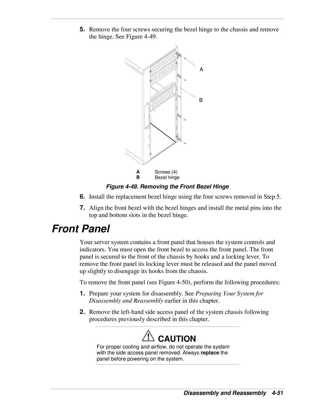 NEC 120Lg manual Front Panel, Removing the Front Bezel Hinge 