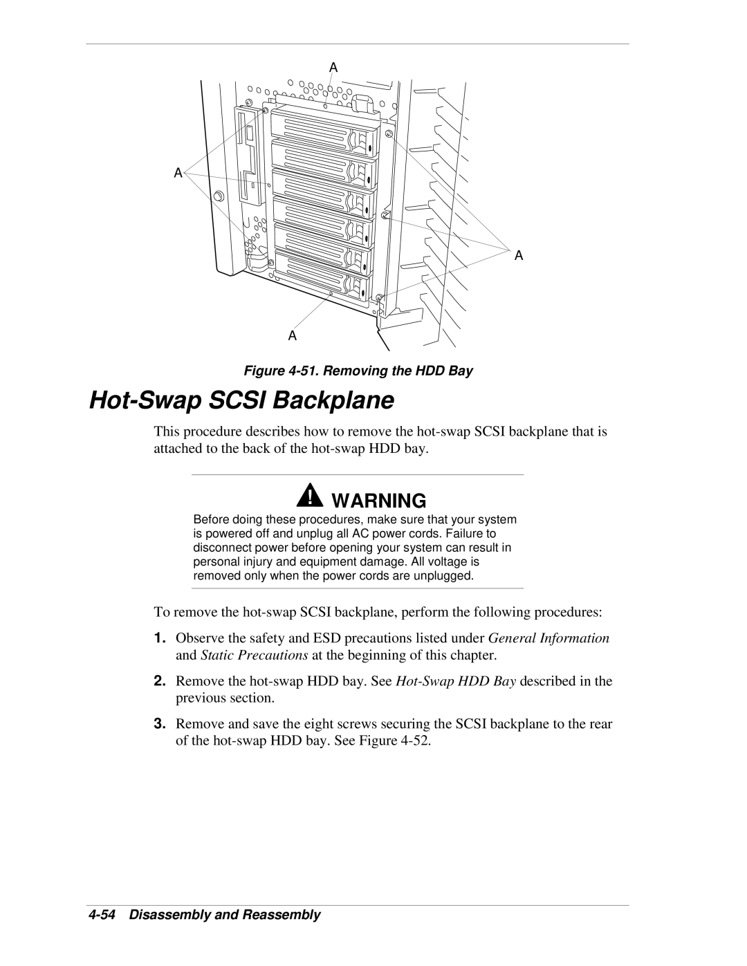 NEC 120Lg manual Hot-Swap Scsi Backplane, Removing the HDD Bay 