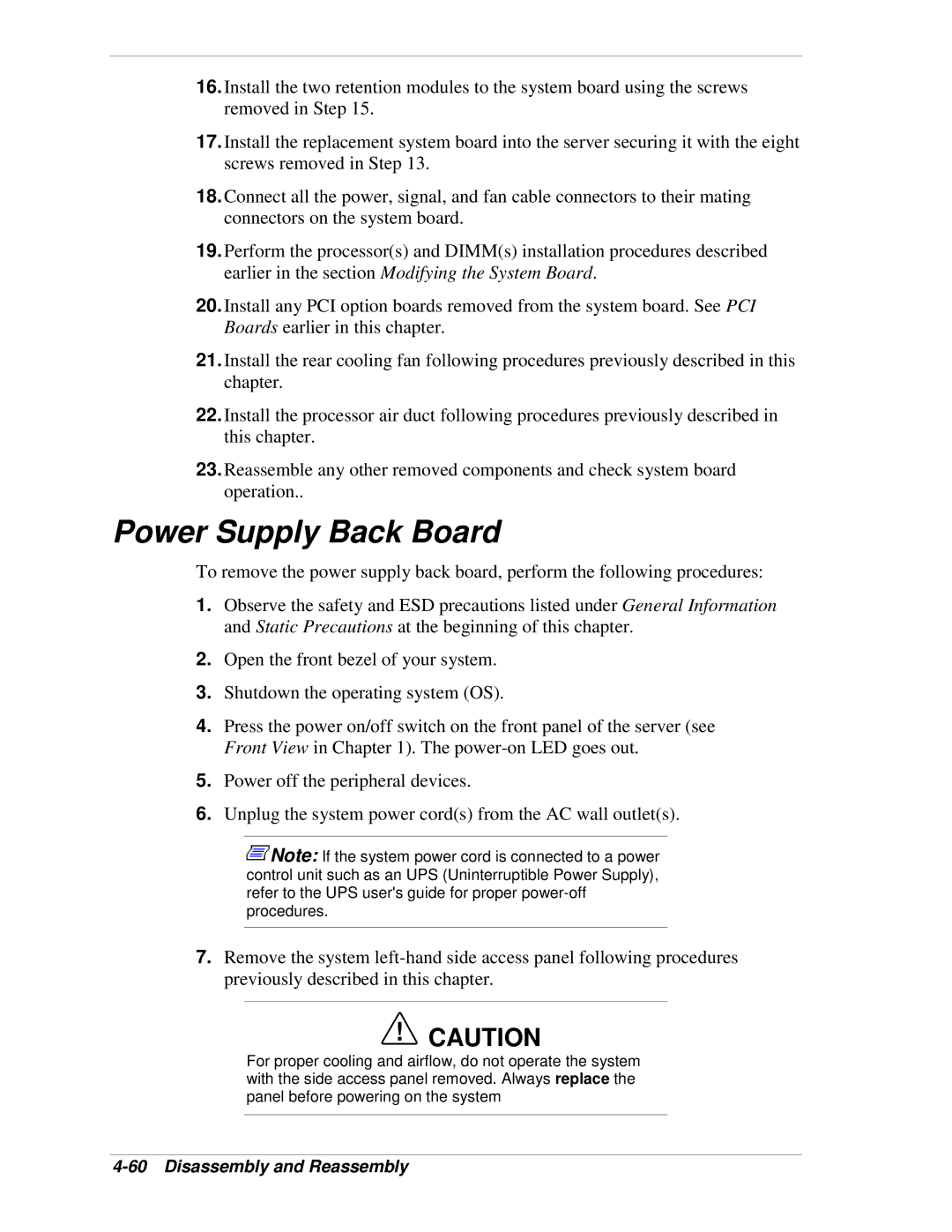 NEC 120Lg manual Power Supply Back Board 