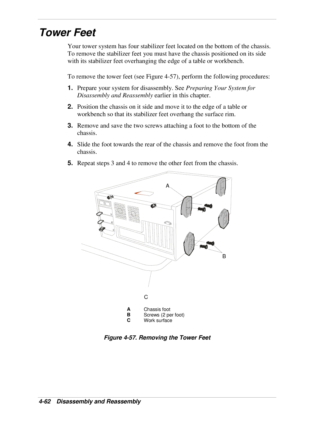 NEC 120Lg manual Removing the Tower Feet Disassembly and Reassembly 