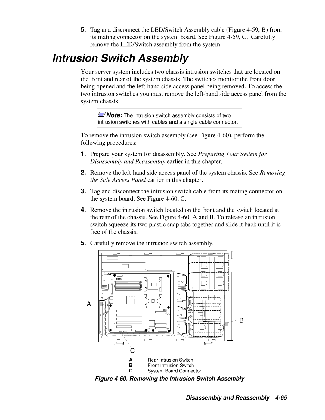 NEC 120Lg manual Intrusion Switch Assembly 