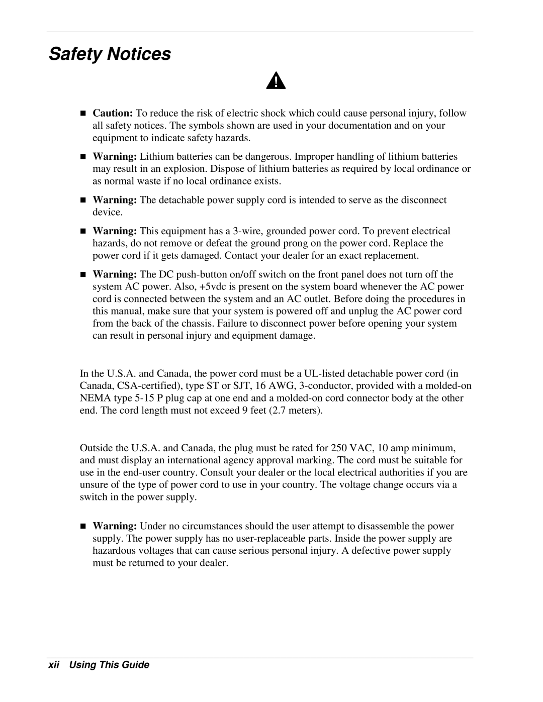 NEC 120Lg manual Safety Notices, Xii Using This Guide 