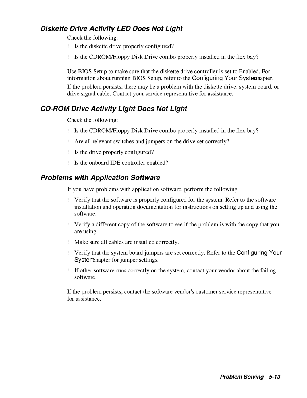 NEC 120Lg manual Diskette Drive Activity LED Does Not Light, CD-ROM Drive Activity Light Does Not Light 