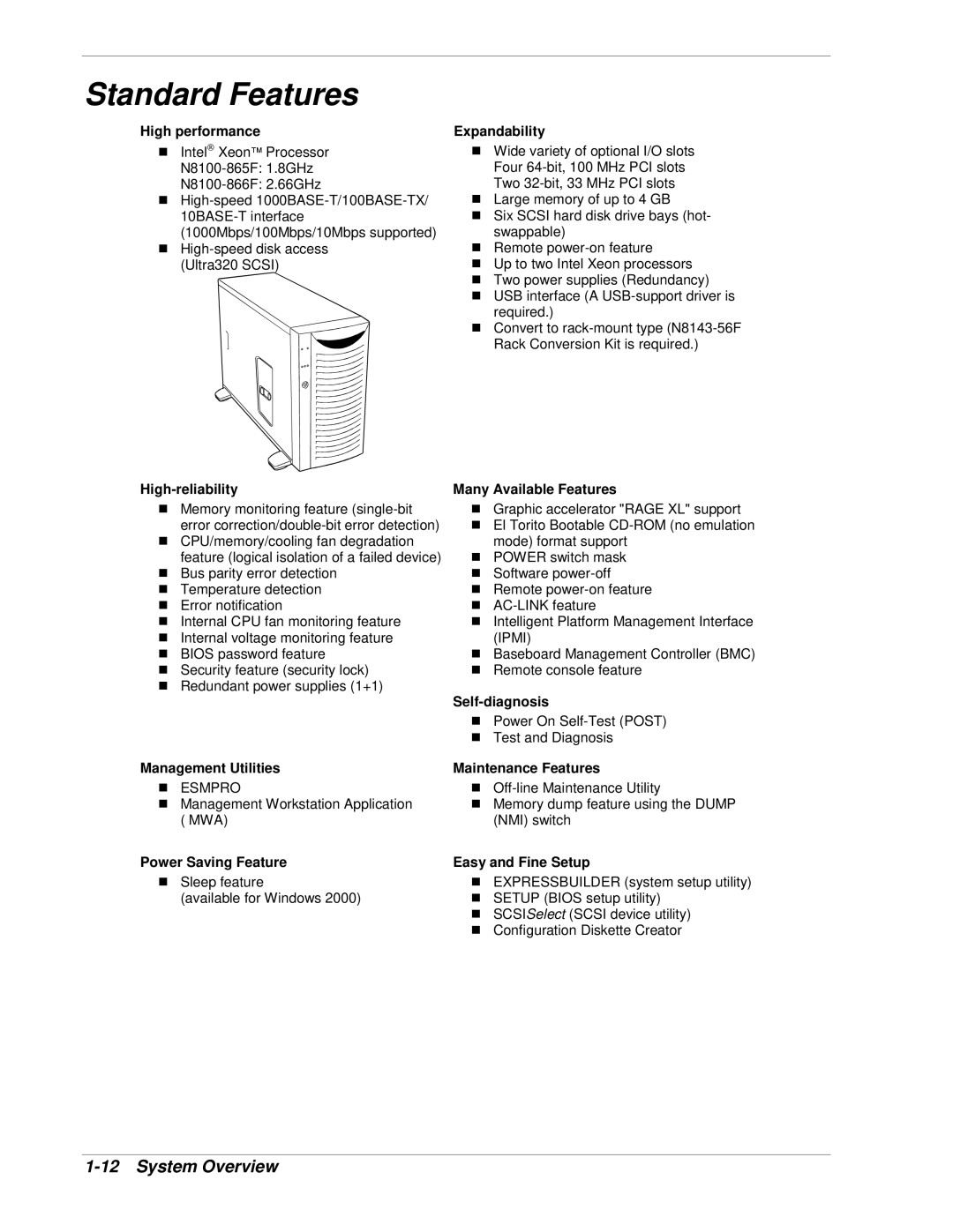 NEC 120Lg manual Standard Features 