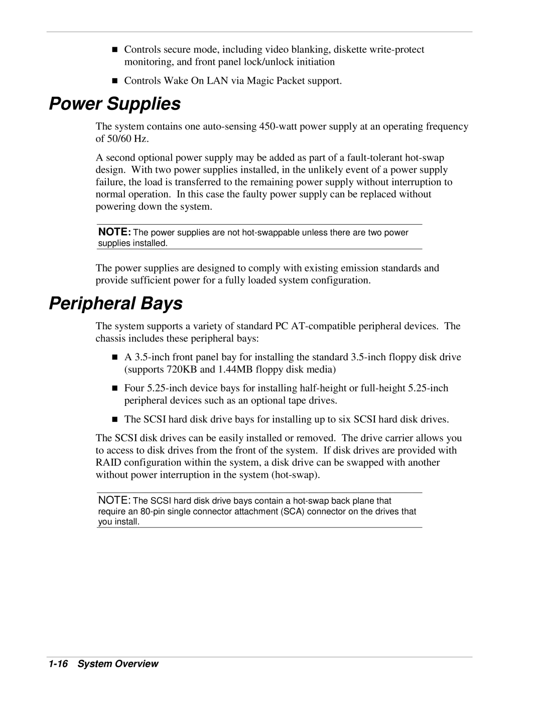 NEC 120Lg manual Power Supplies, Peripheral Bays 