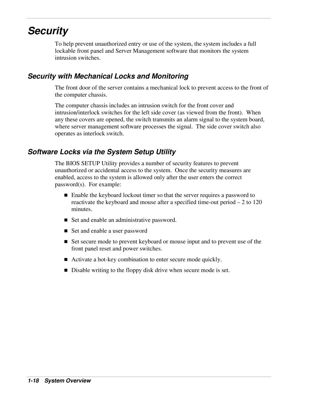 NEC 120Lg manual Security with Mechanical Locks and Monitoring, Software Locks via the System Setup Utility 