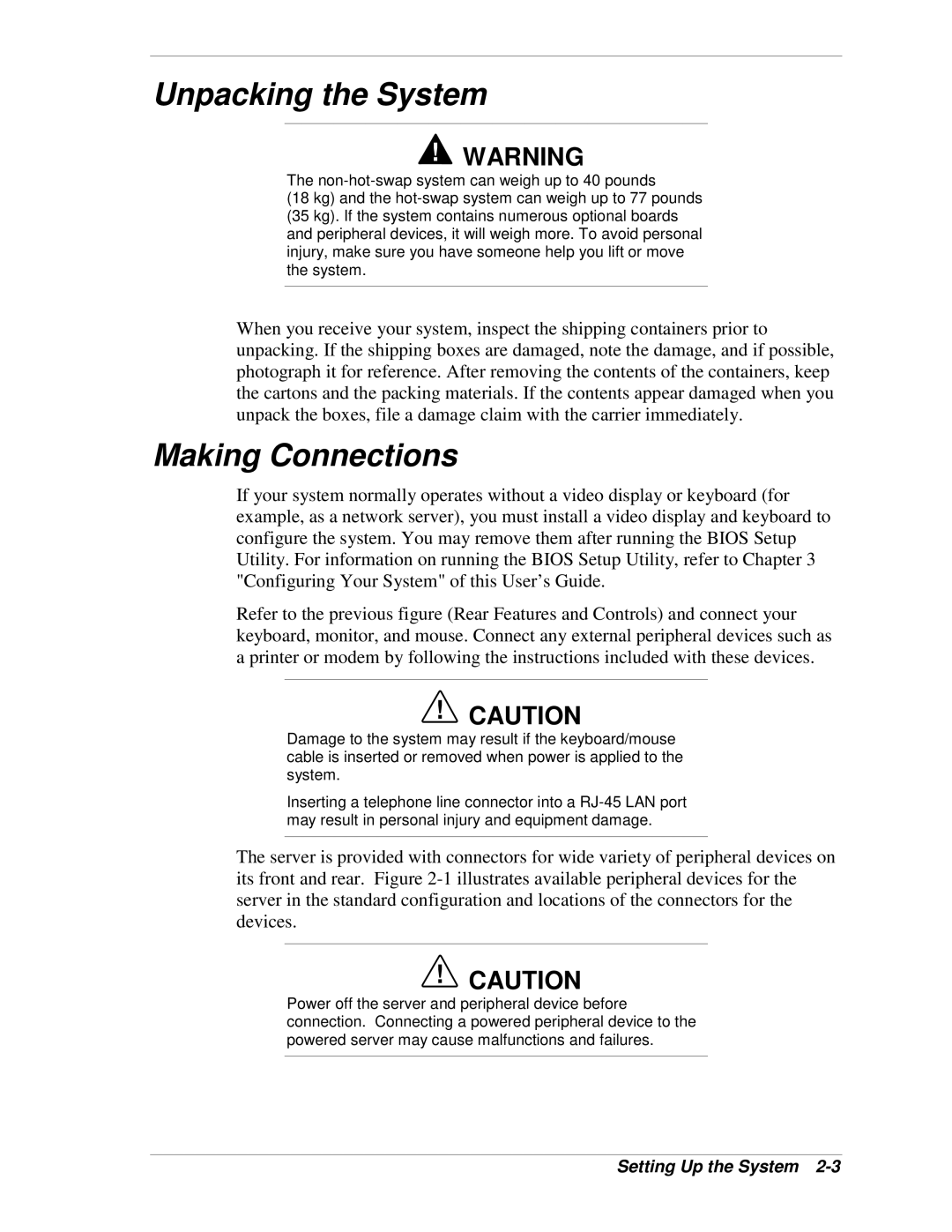 NEC 120Lg manual Unpacking the System, Making Connections 