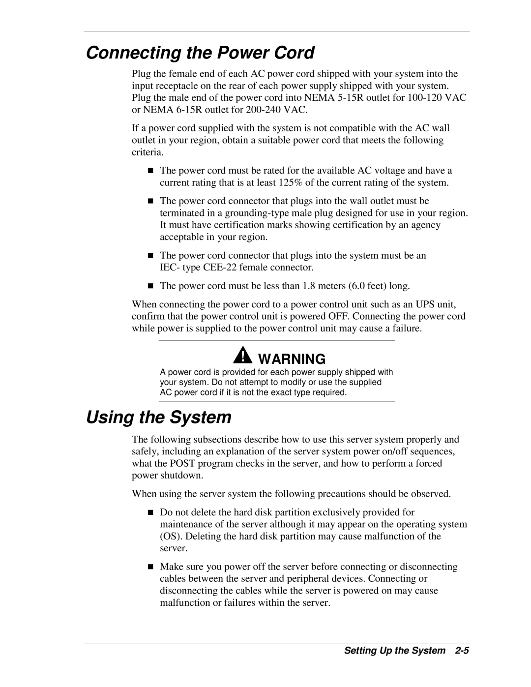 NEC 120Lg manual Connecting the Power Cord, Using the System 