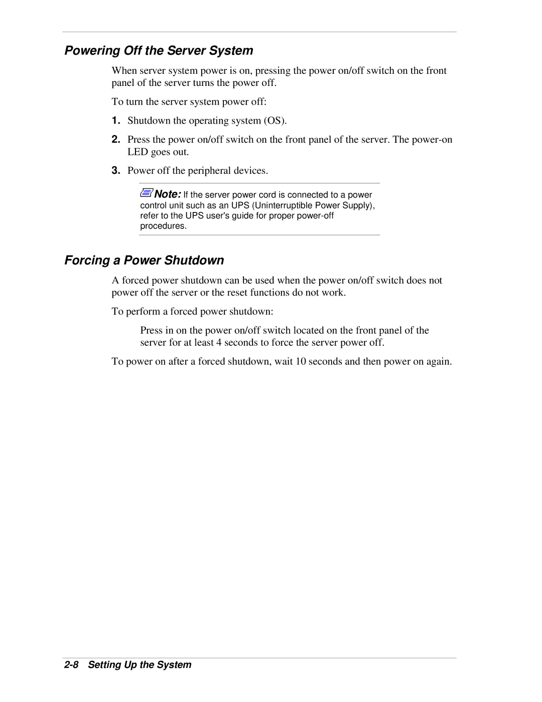 NEC 120Lg manual Powering Off the Server System, Forcing a Power Shutdown 