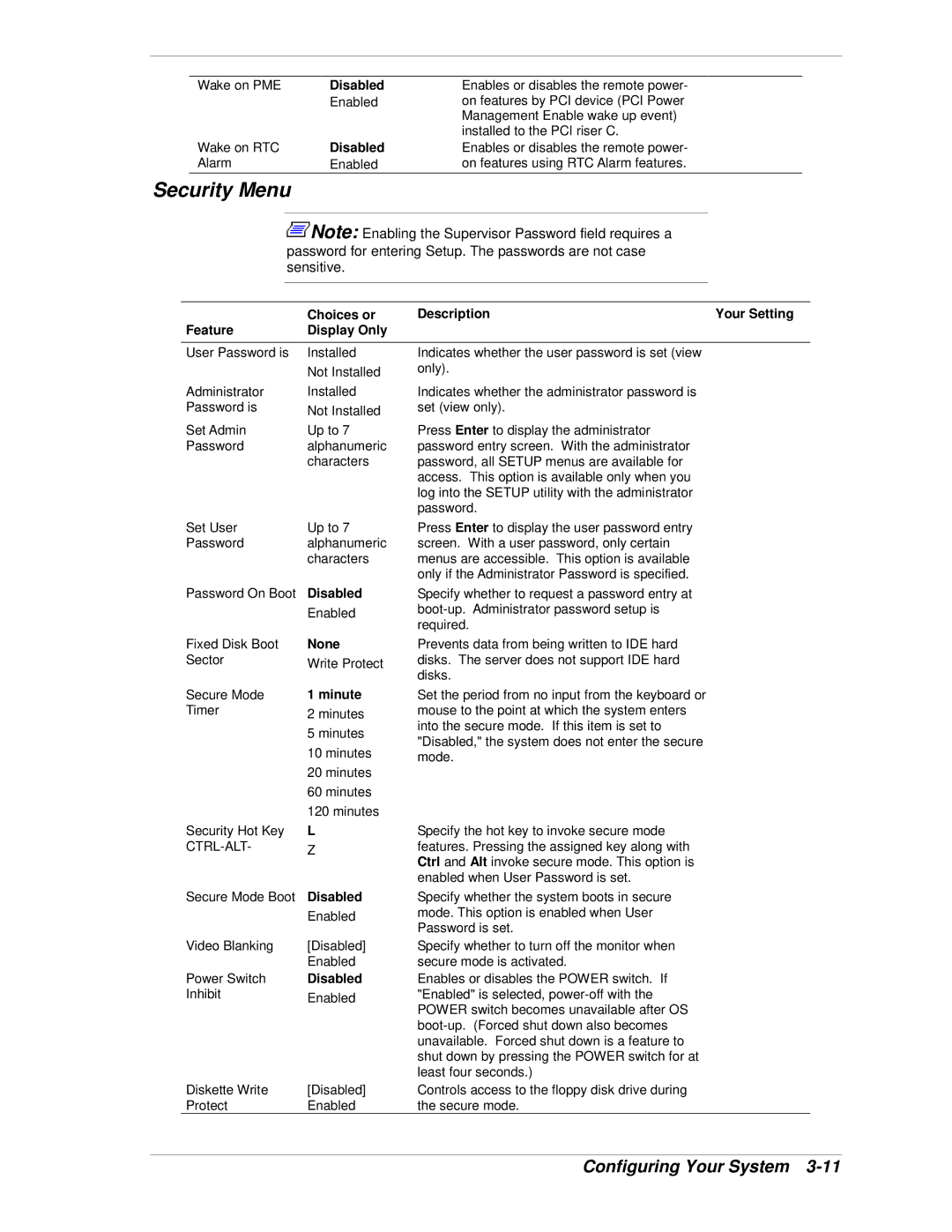 NEC 120Lg manual Security Menu 