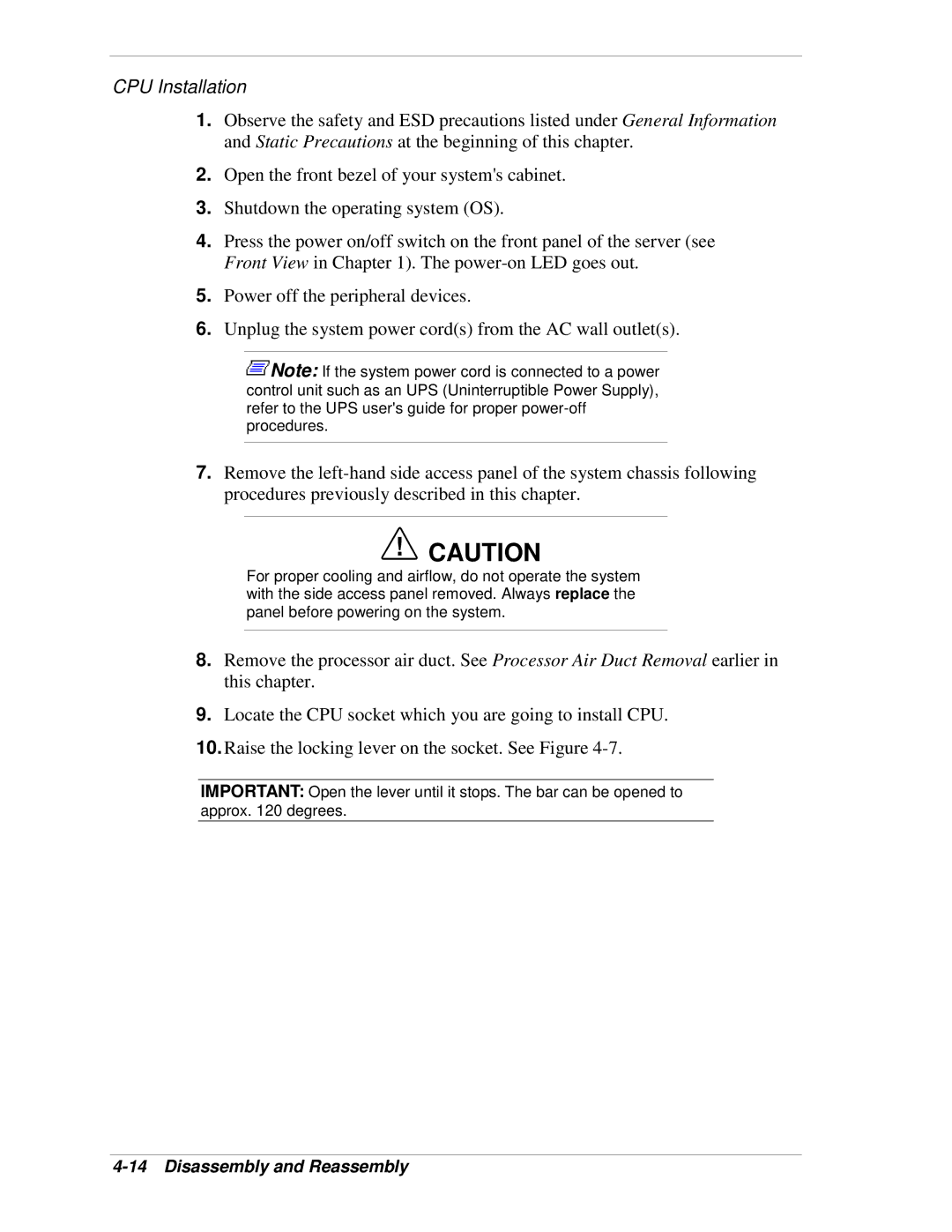 NEC 120Lg manual CPU Installation 