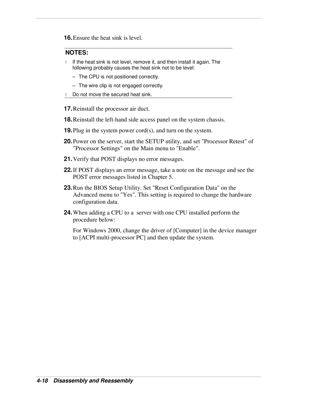 NEC 120Lg manual Ensure the heat sink is level 