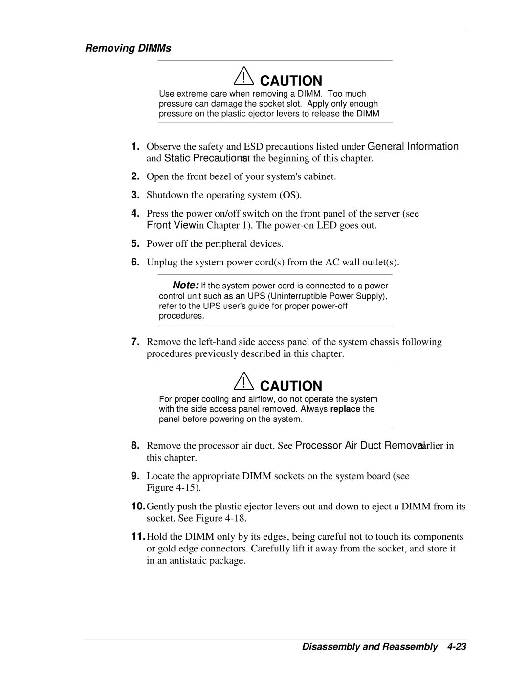 NEC 120Lg manual Removing DIMMs 