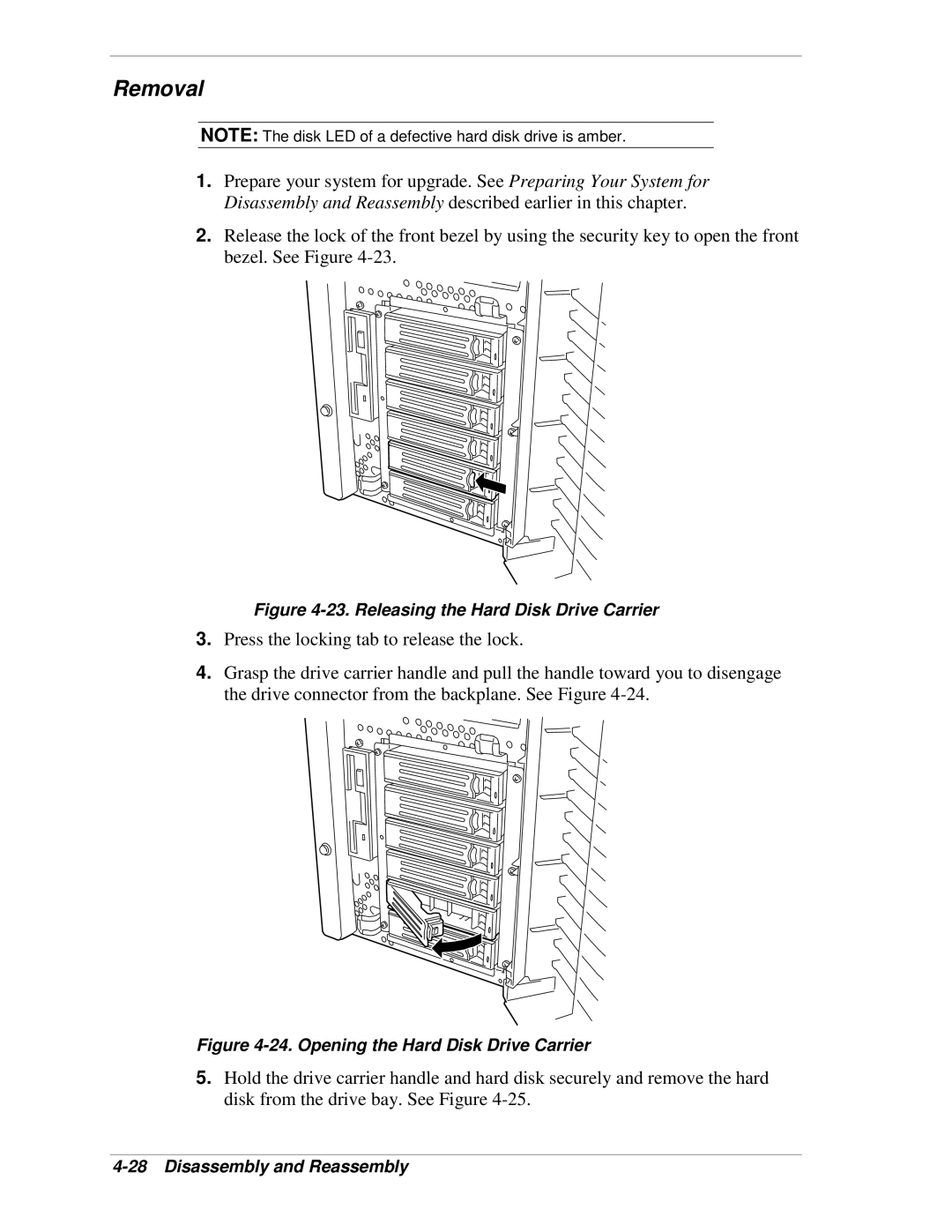 NEC 120Lg manual Releasing the Hard Disk Drive Carrier 