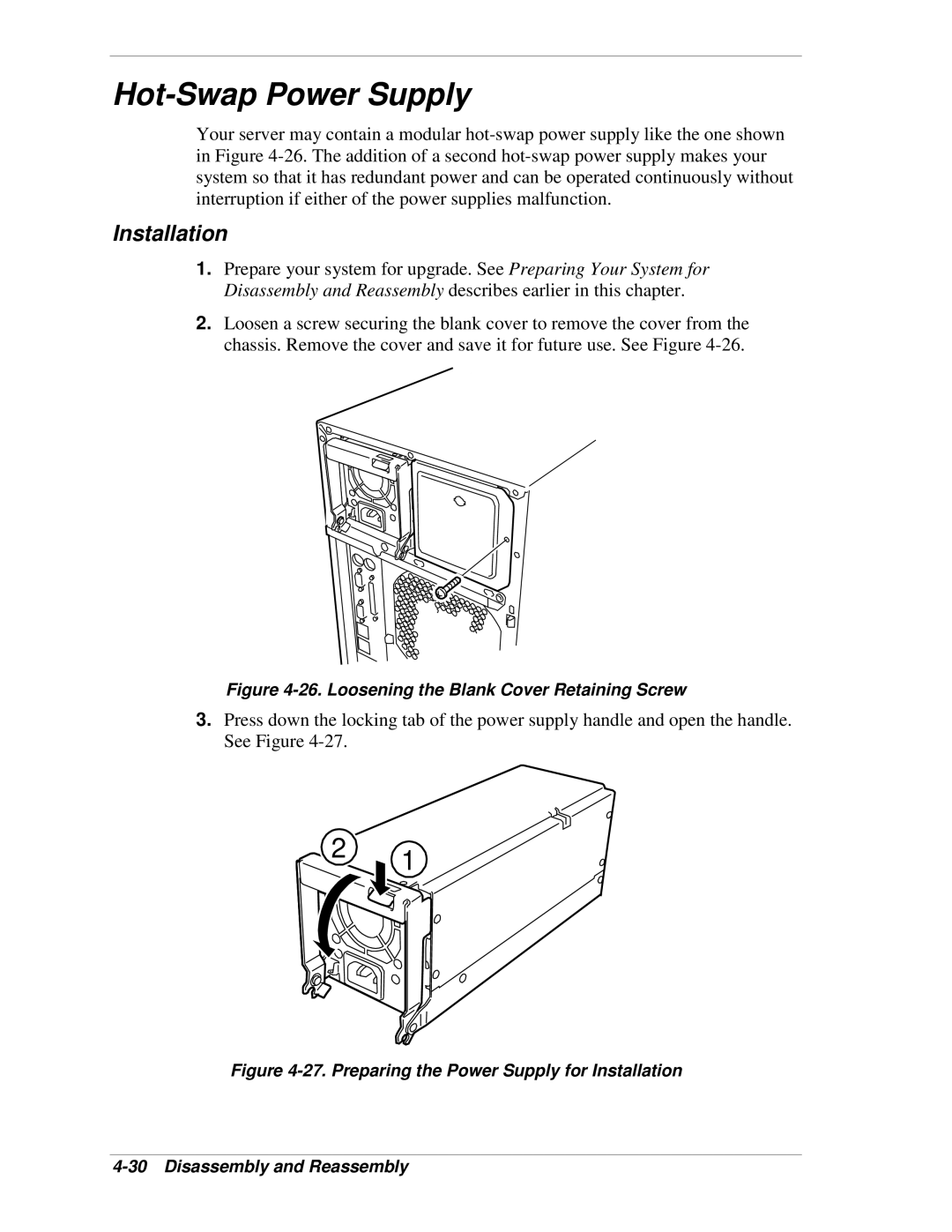 NEC 120Lg manual Hot-Swap Power Supply, Loosening the Blank Cover Retaining Screw 