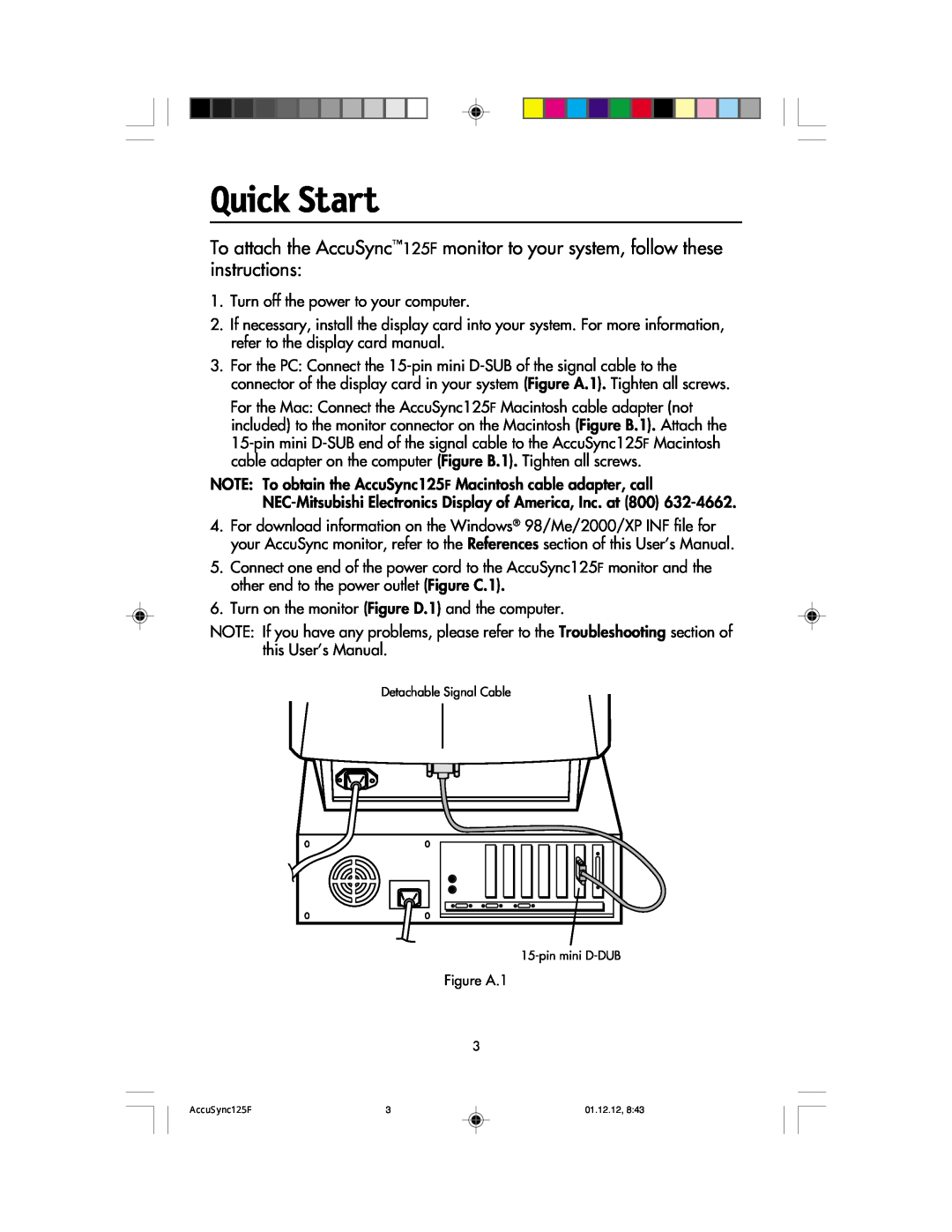 NEC 125F user manual Quick Start 