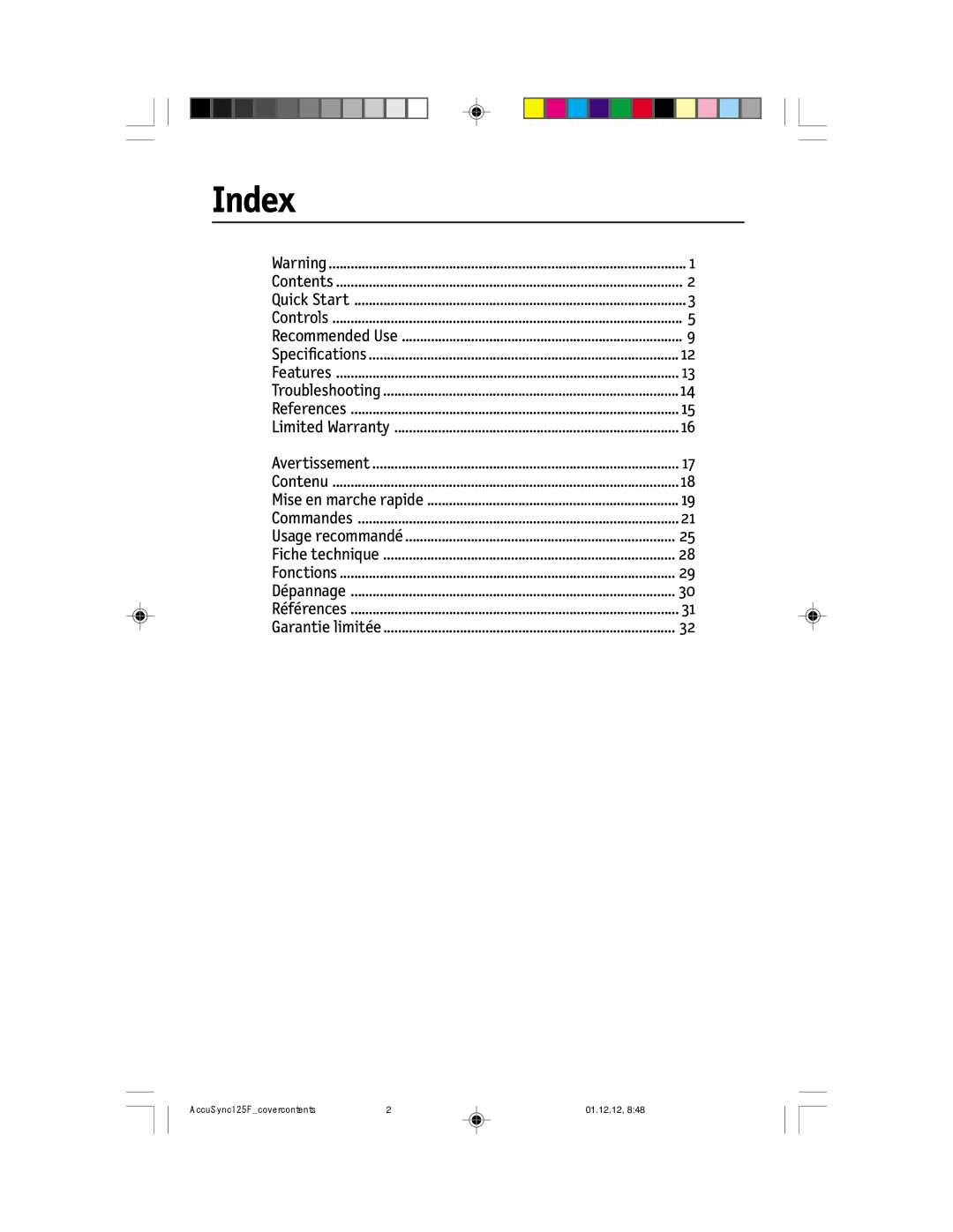 NEC 125F user manual Index 