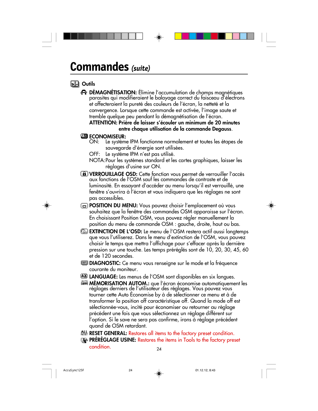 NEC 125F user manual Economiseur 