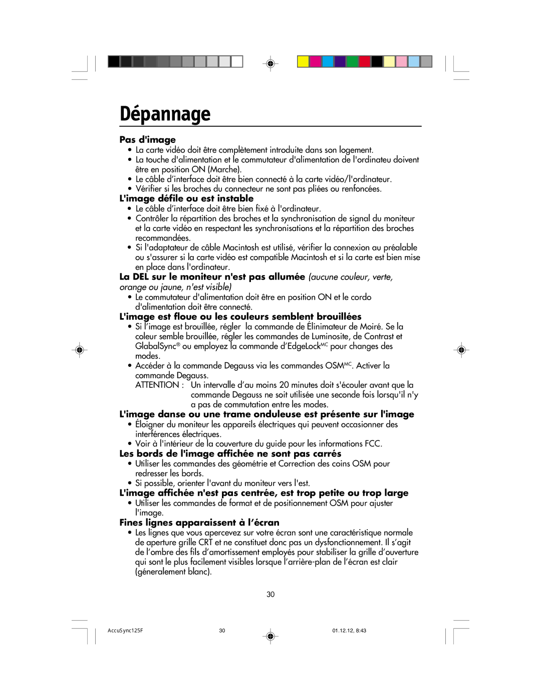 NEC 125F user manual Dépannage 