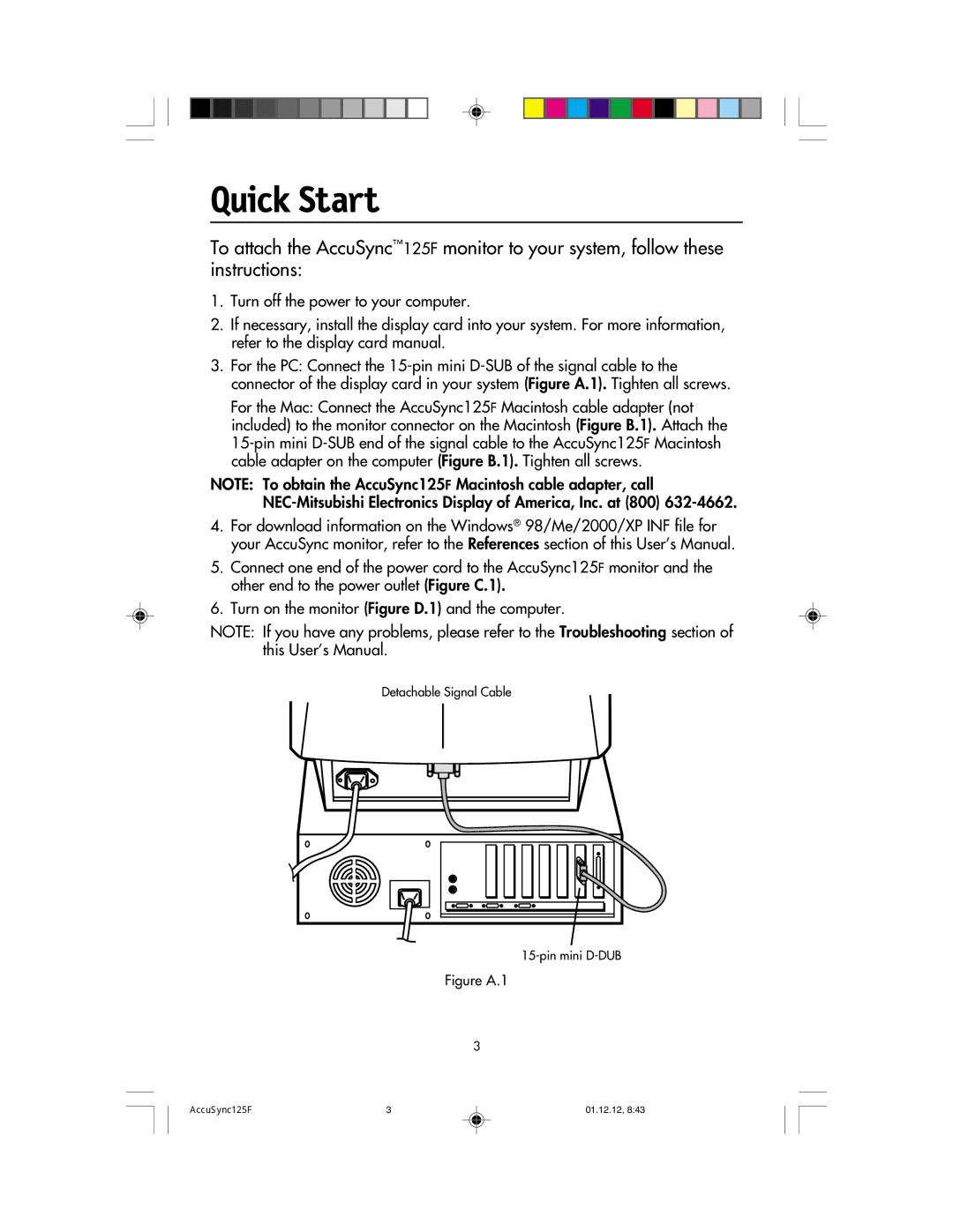 NEC 125F user manual Quick Start, Figure A.1 