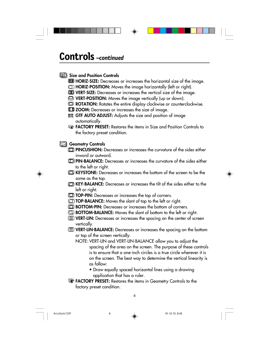 NEC 125F user manual Controls 