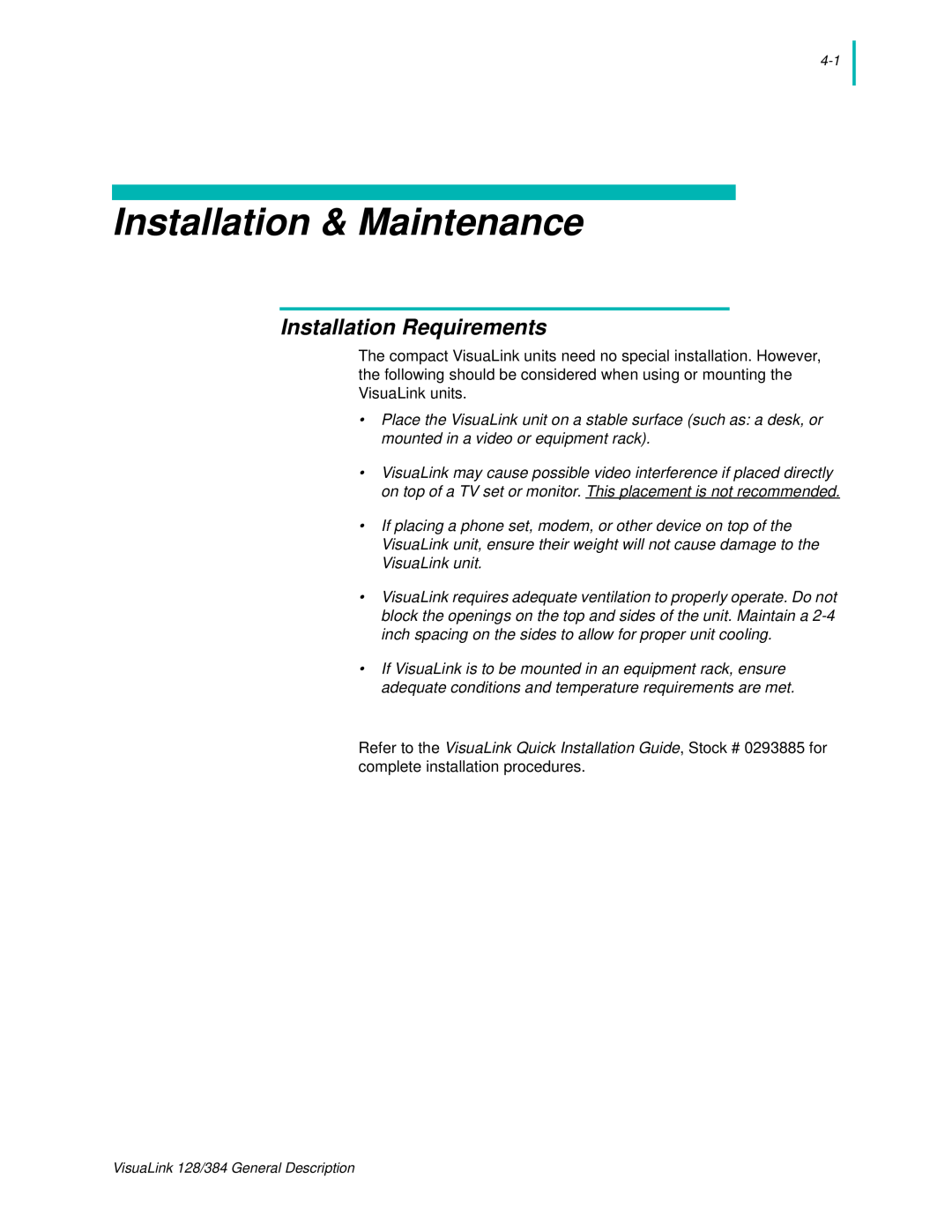 NEC 128 manual Installation & Maintenance, Installation Requirements 