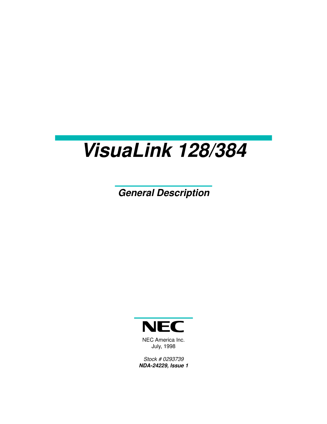 NEC manual VisuaLink 128/384, NDA-24229, Issue 