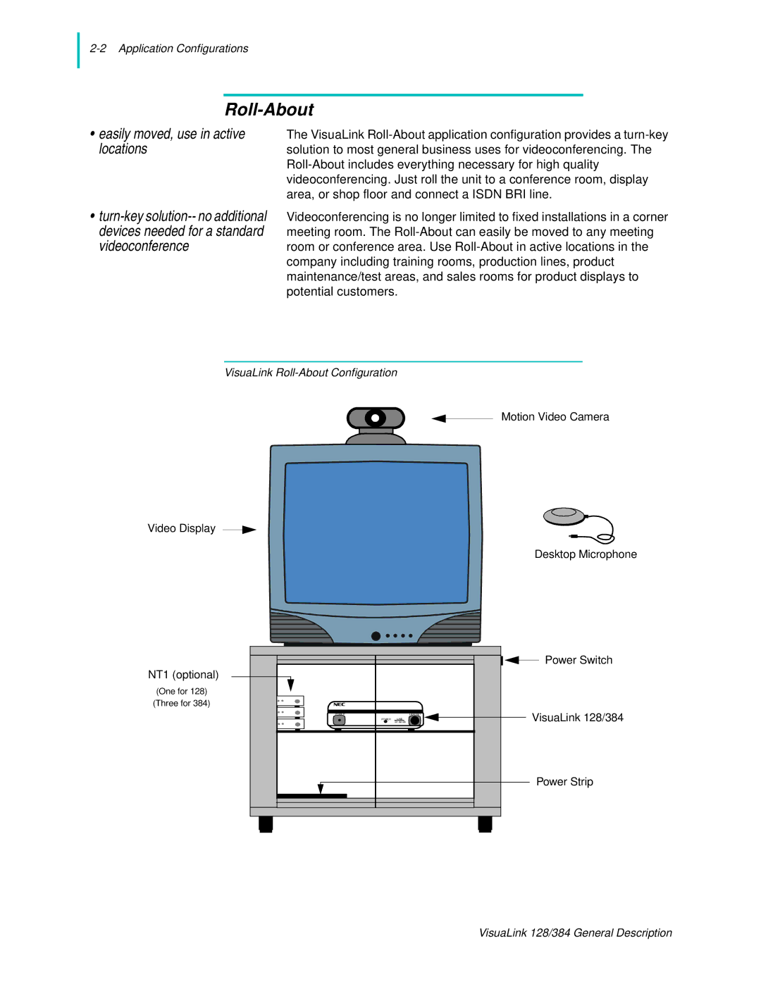 NEC 128 manual Roll-About, Easily moved, use in active locations 