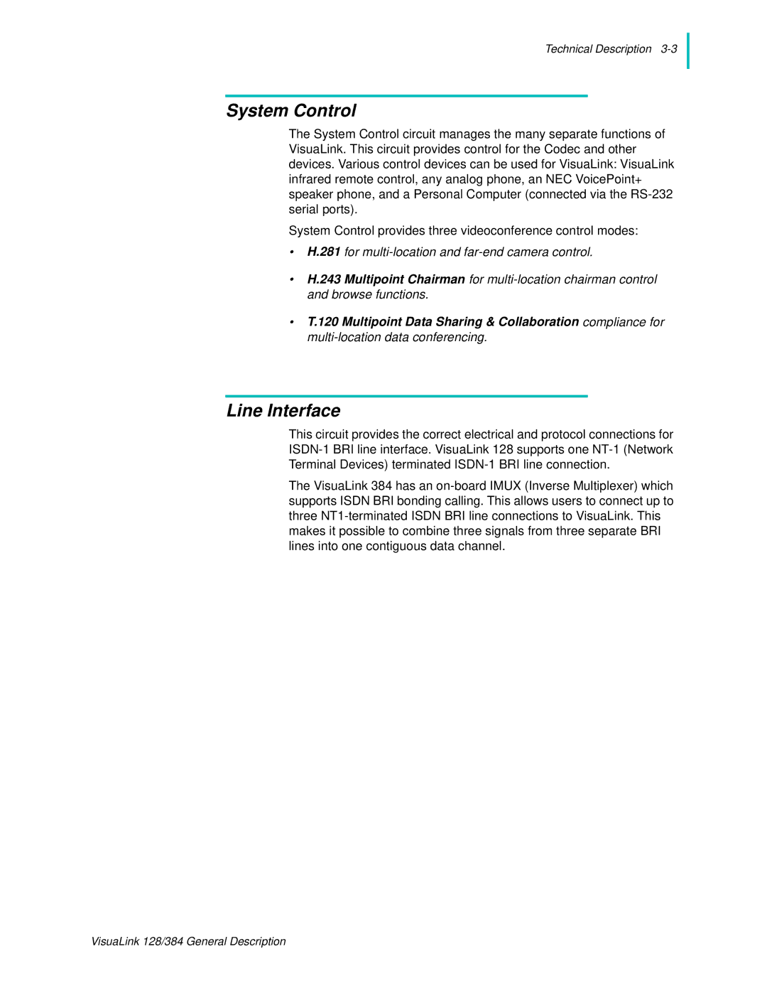 NEC 128 manual System Control, Line Interface 