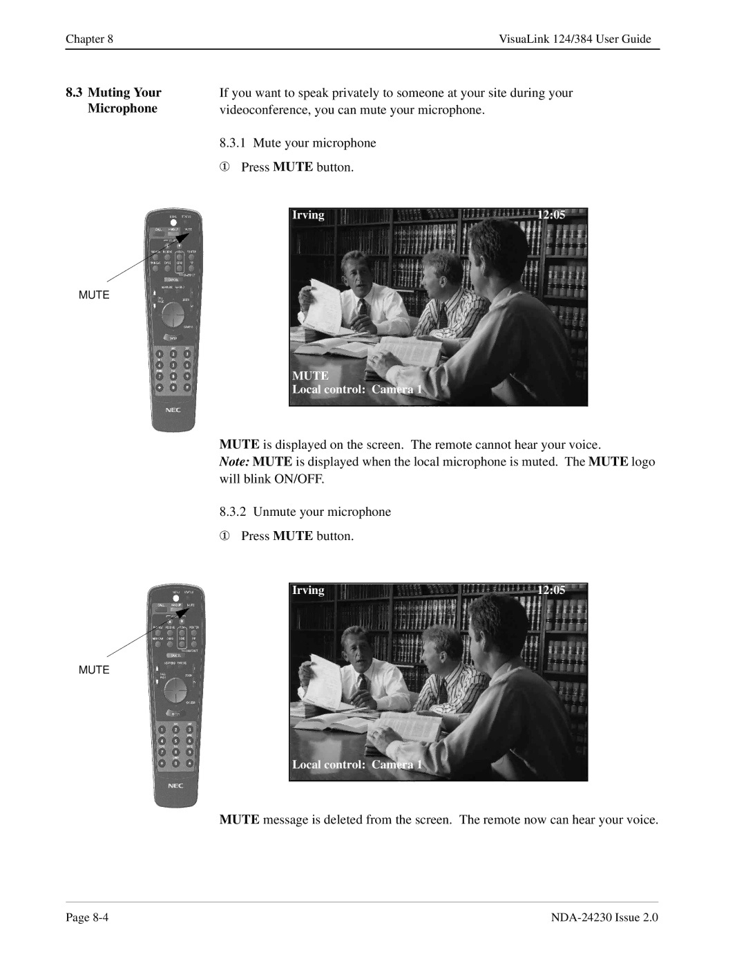 NEC 128/384 manual Muting Your Microphone 