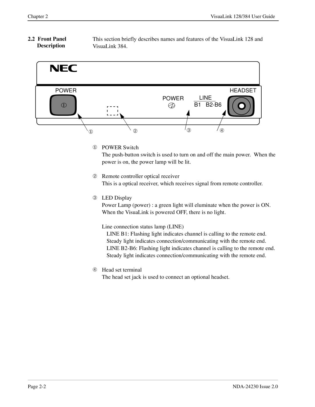 NEC 128/384 manual Power Headset Line 