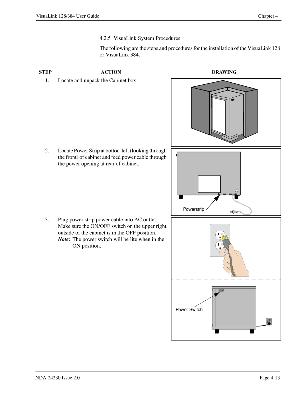 NEC 128/384 manual Step Action Drawing 