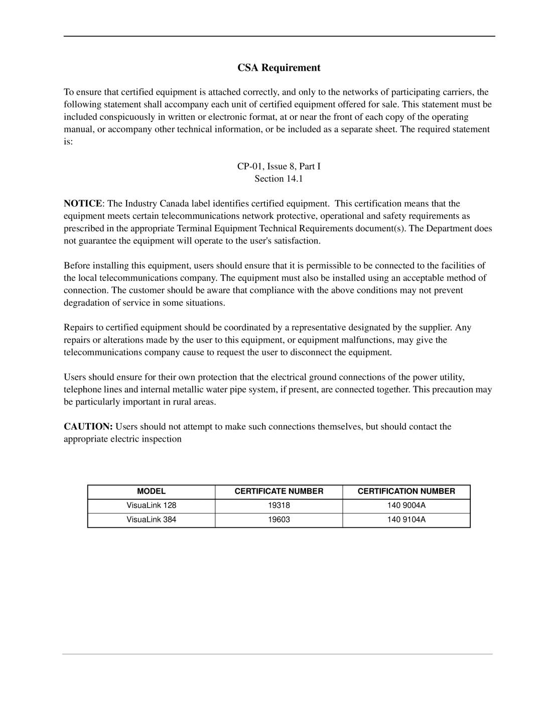 NEC 128/384 manual CSA Requirement 