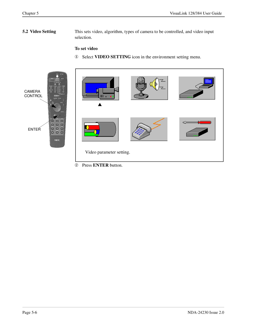 NEC 128/384 manual Video Setting, To set video 