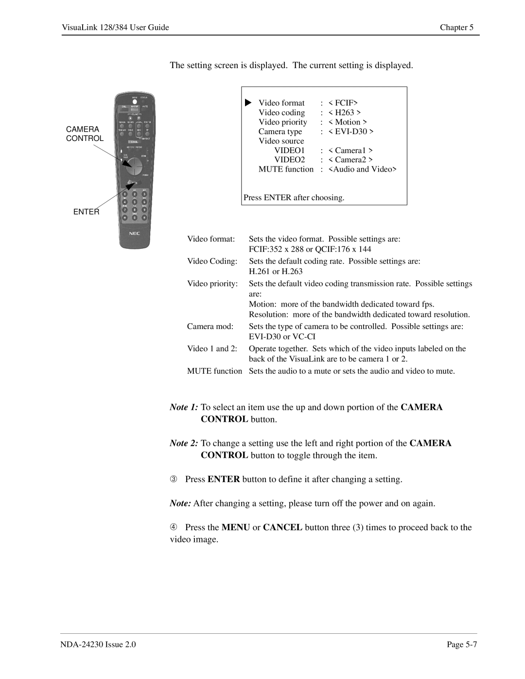 NEC 128/384 manual VIDEO1 