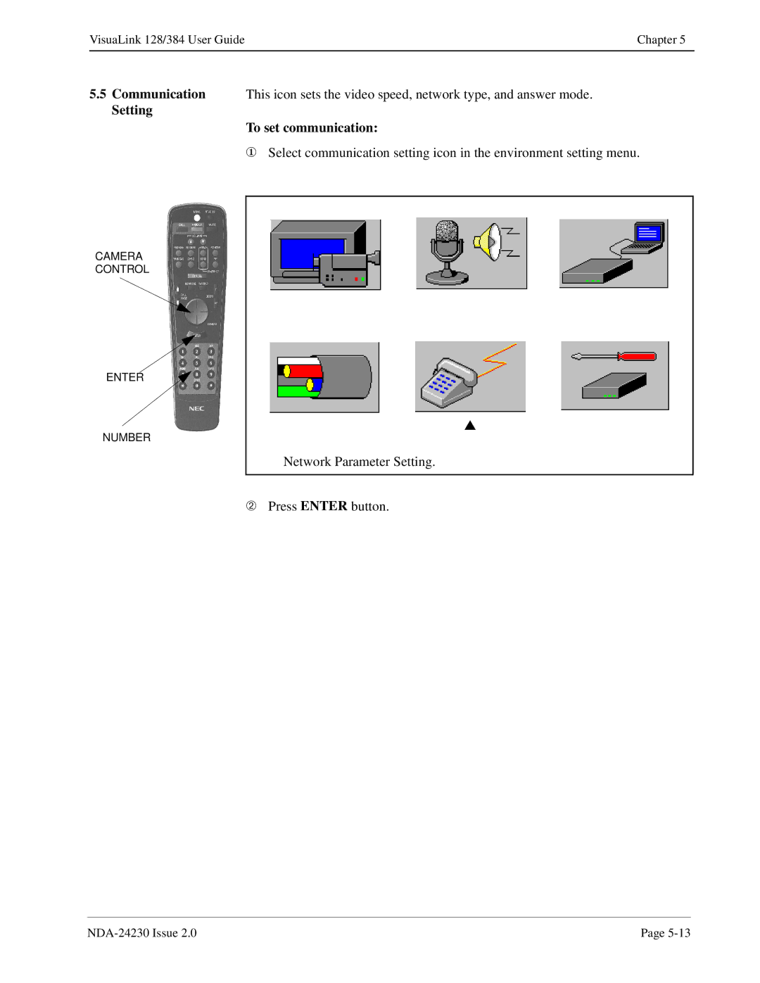 NEC 128/384 manual Setting To set communication 