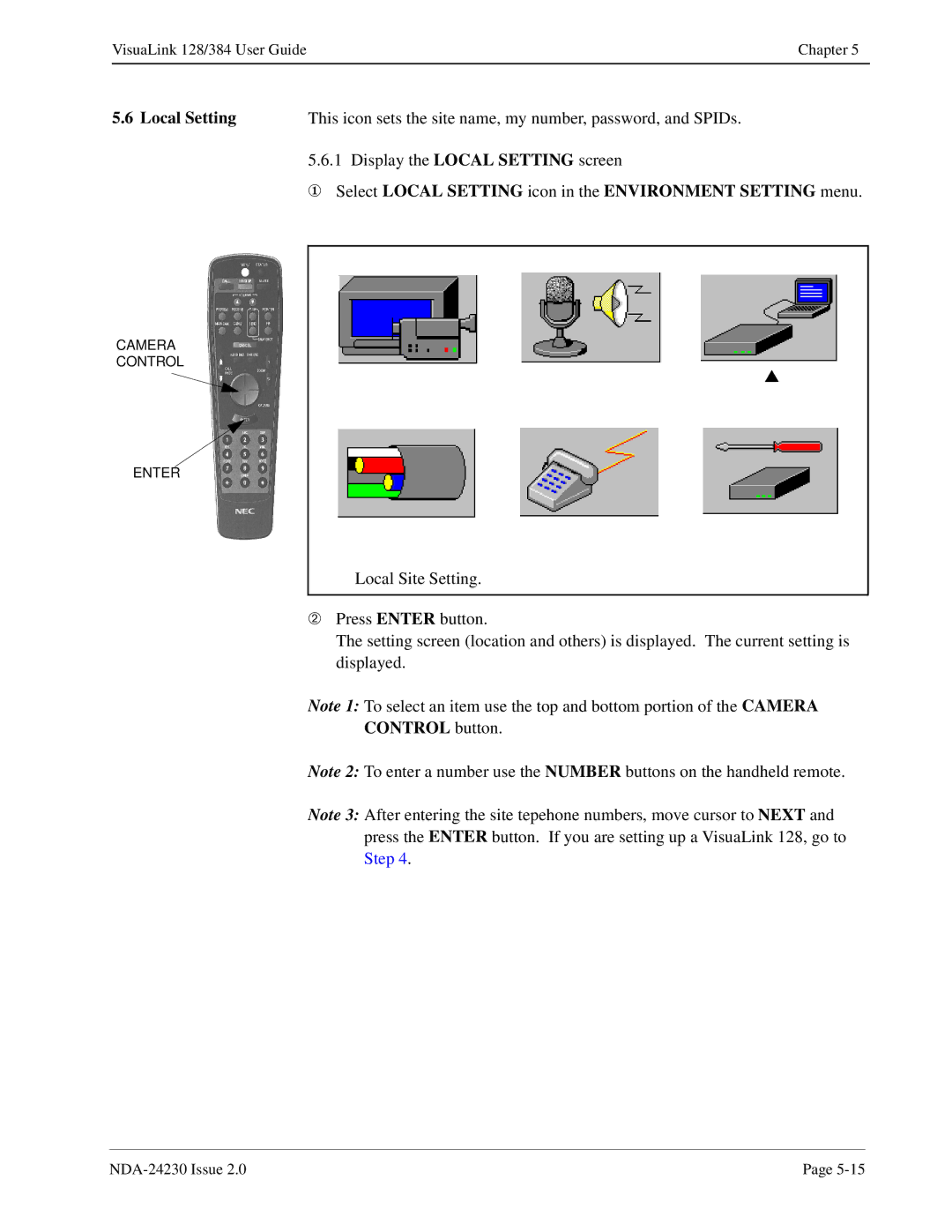 NEC 128/384 manual ① Select Local Setting icon in the Environment Setting menu 