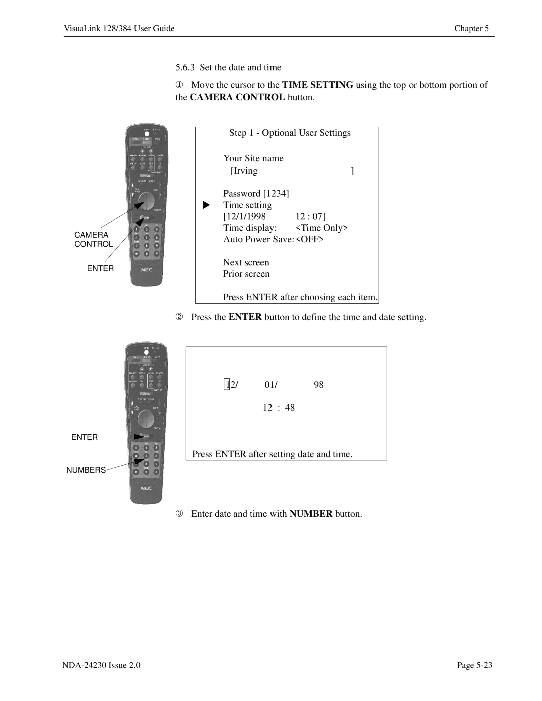 NEC 128/384 manual Enter Numbers 