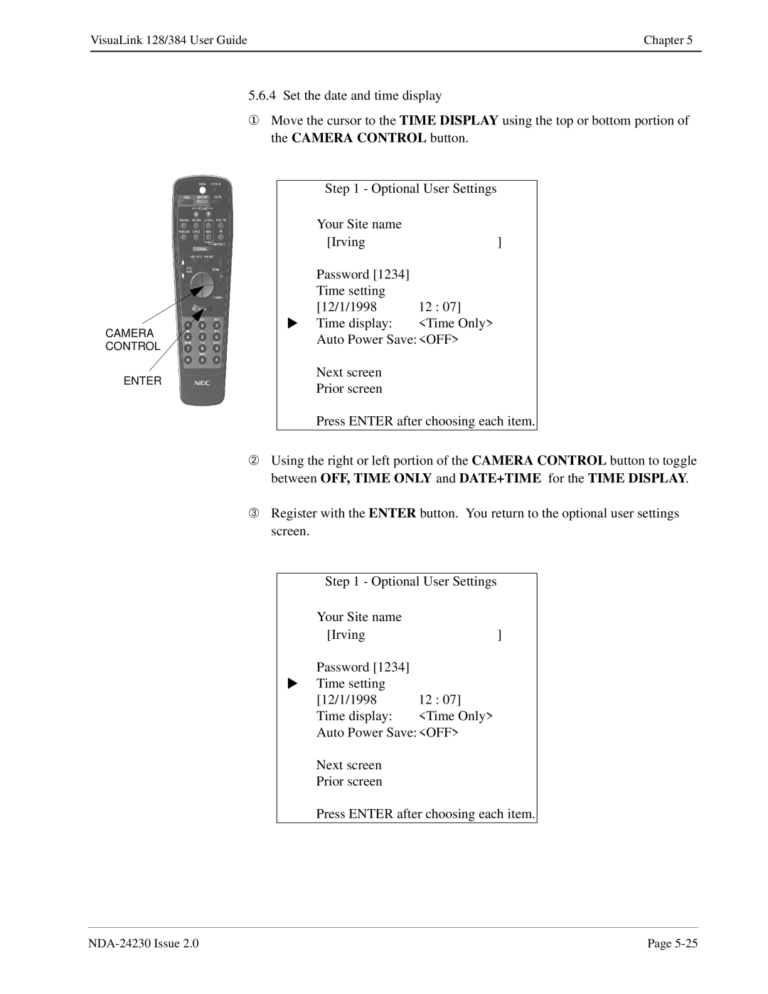 NEC manual VisuaLink 128/384 User Guide Chapter 