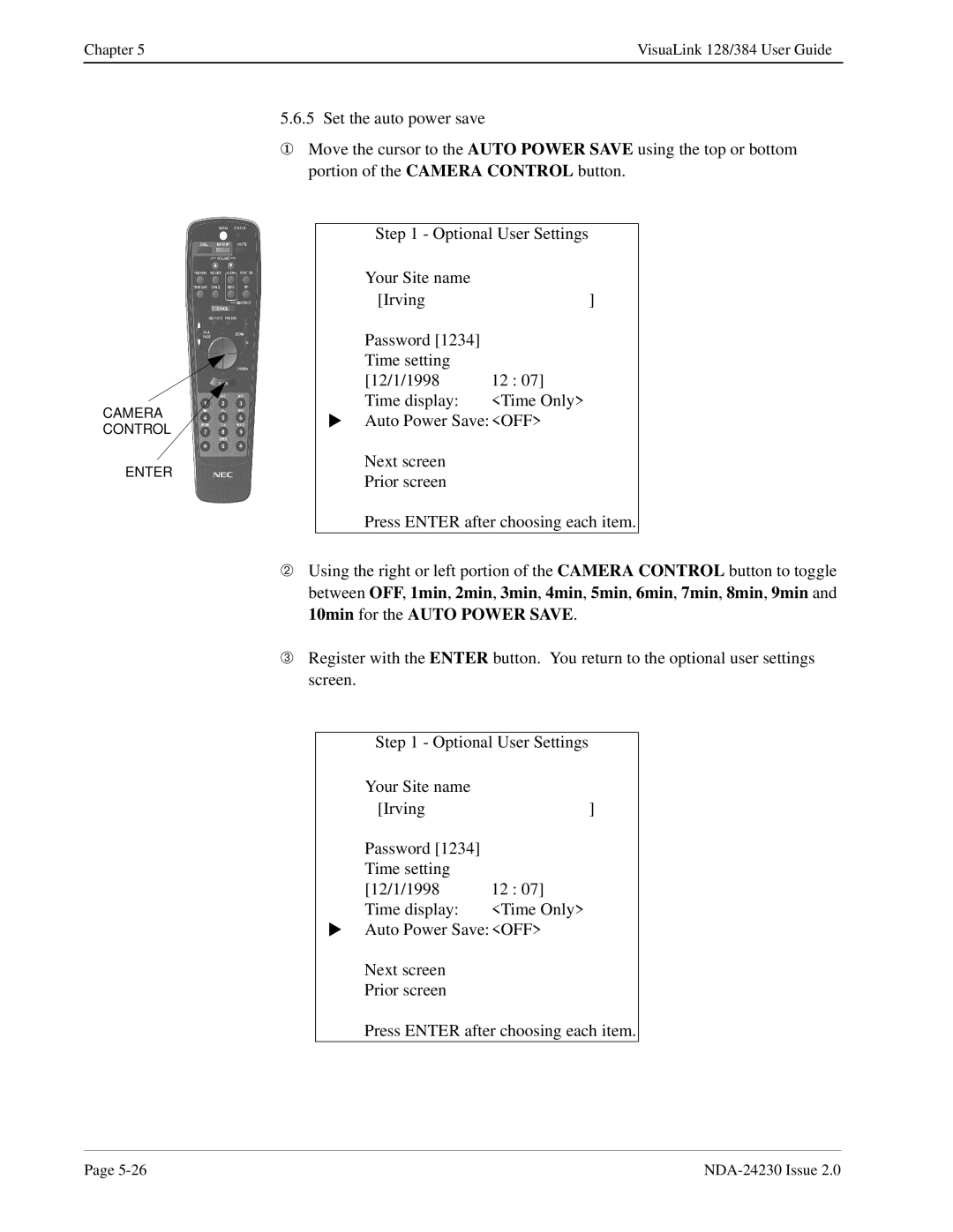 NEC 128/384 manual Chapter 