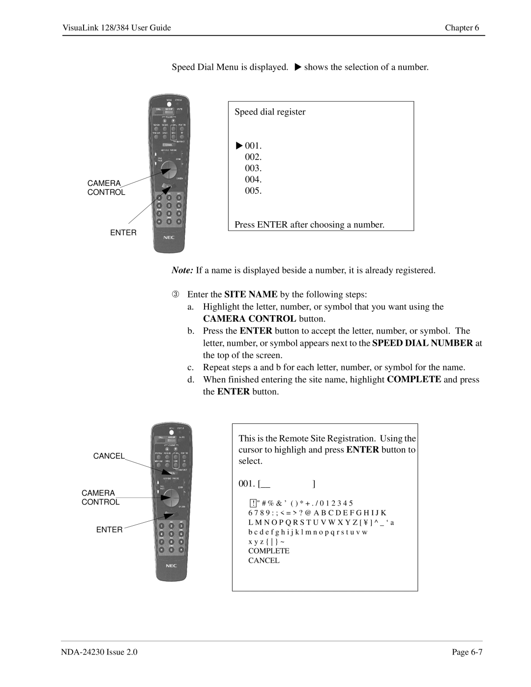 NEC 128/384 manual Speed Dial Menu is displayed 