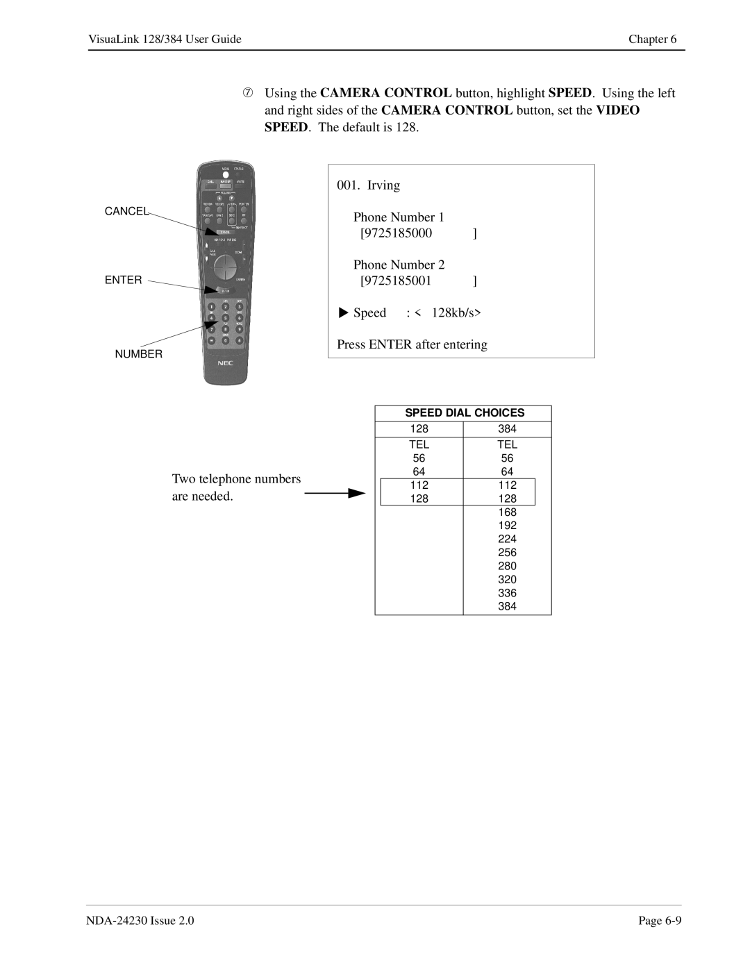 NEC 128/384 manual Speed Dial Choices 