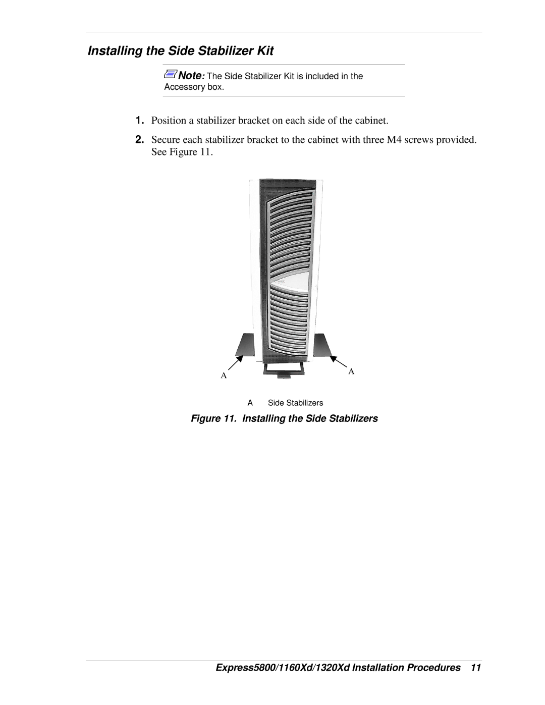 NEC 1160Xd, 1320Xd manual Installing the Side Stabilizer Kit 