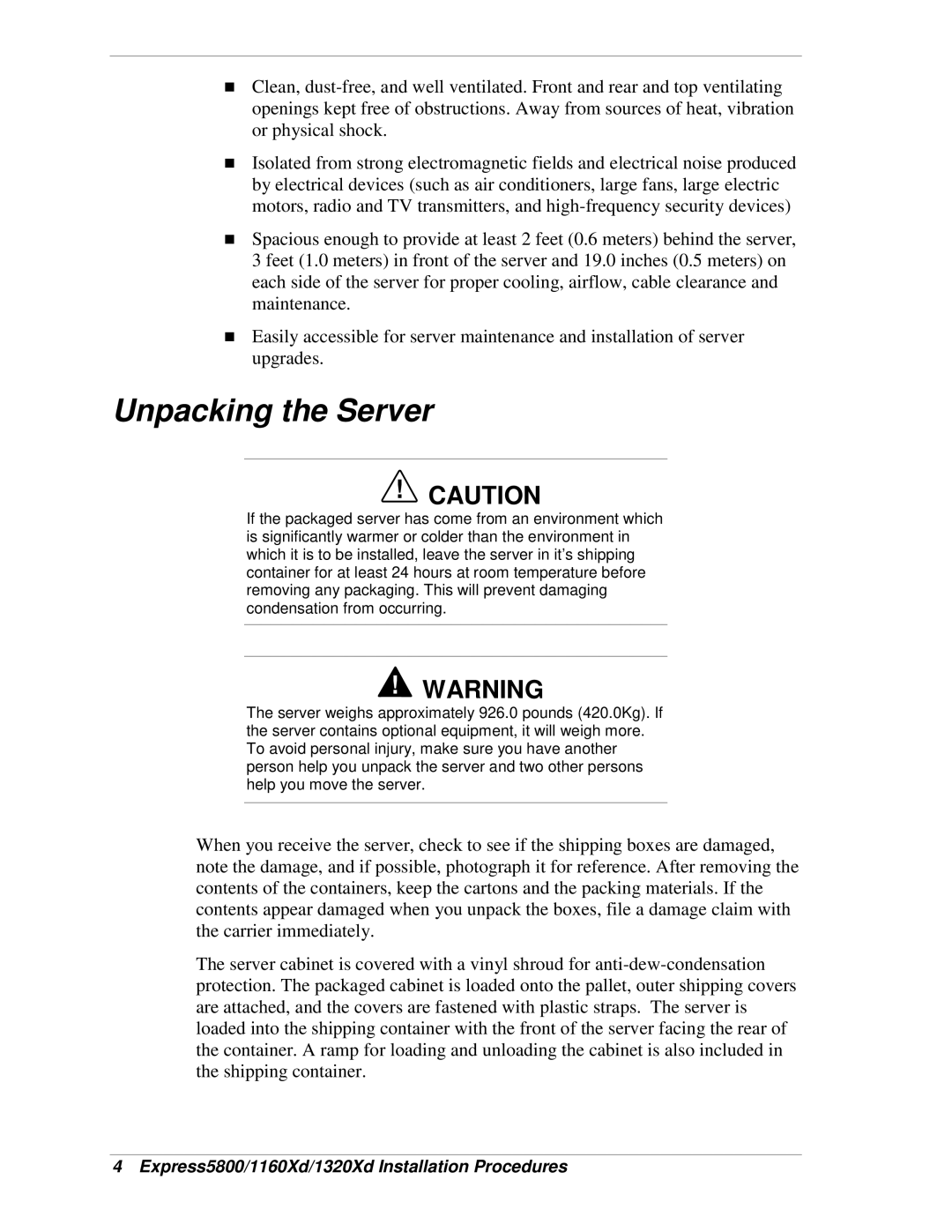 NEC 1320Xd, 1160Xd manual Unpacking the Server 