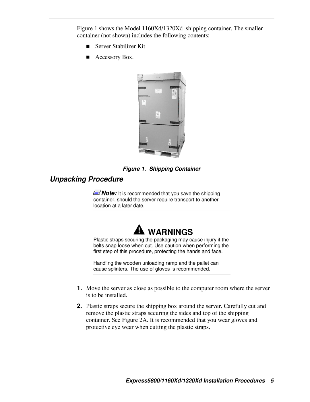 NEC 1160Xd, 1320Xd manual Unpacking Procedure, Shipping Container 