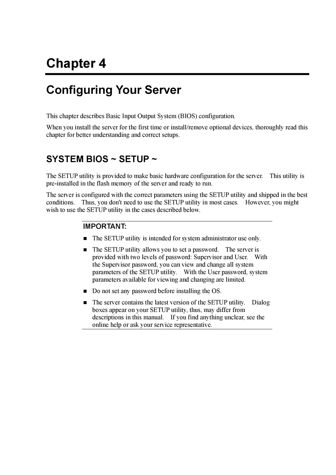 NEC 140Rc-4 manual Configuring Your Server, System Bios ~ Setup ~ 