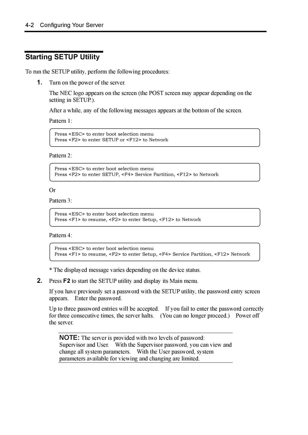 NEC 140Rc-4 manual Starting Setup Utility 