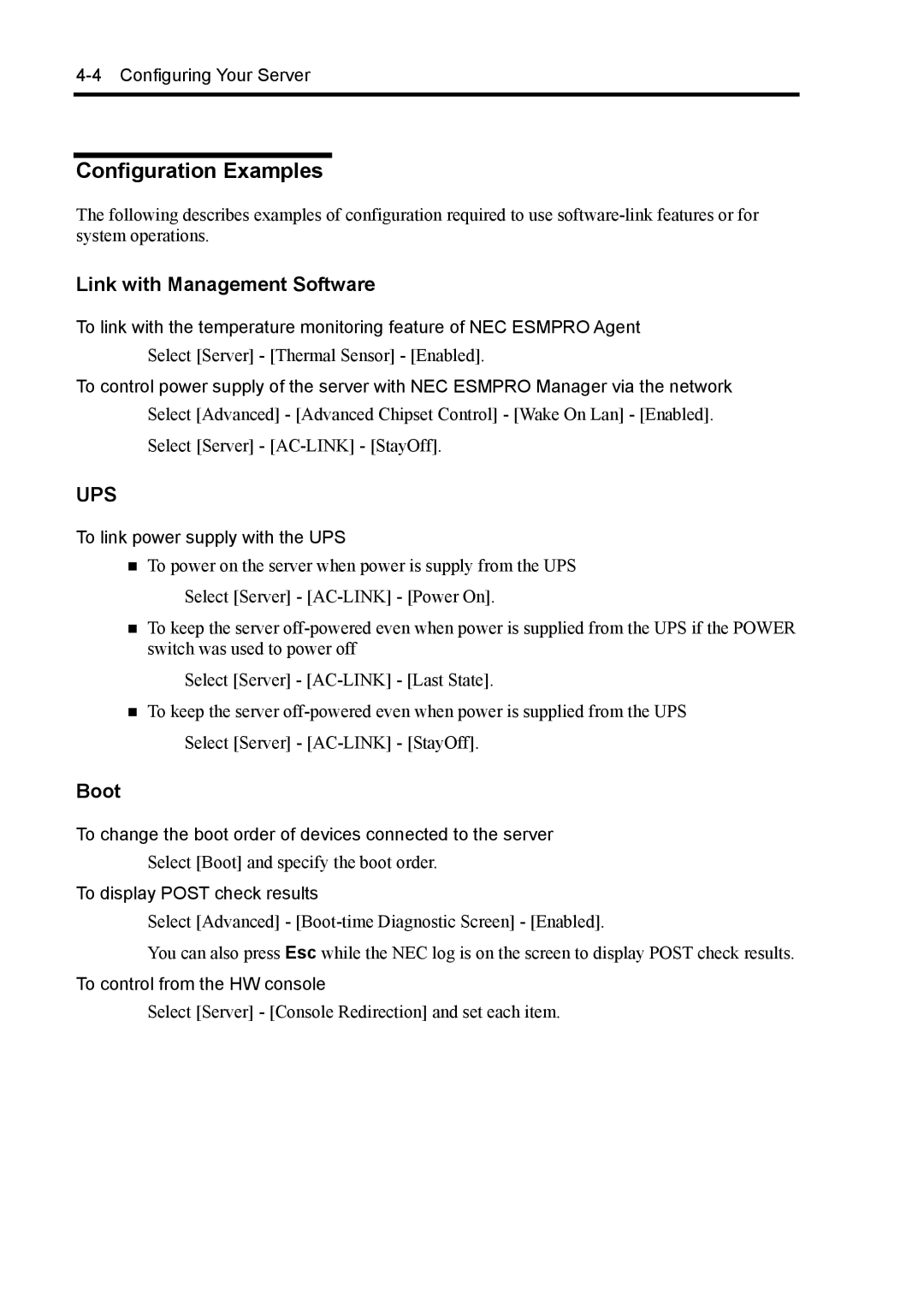 NEC 140Rc-4 manual Configuration Examples, Link with Management Software, Boot 