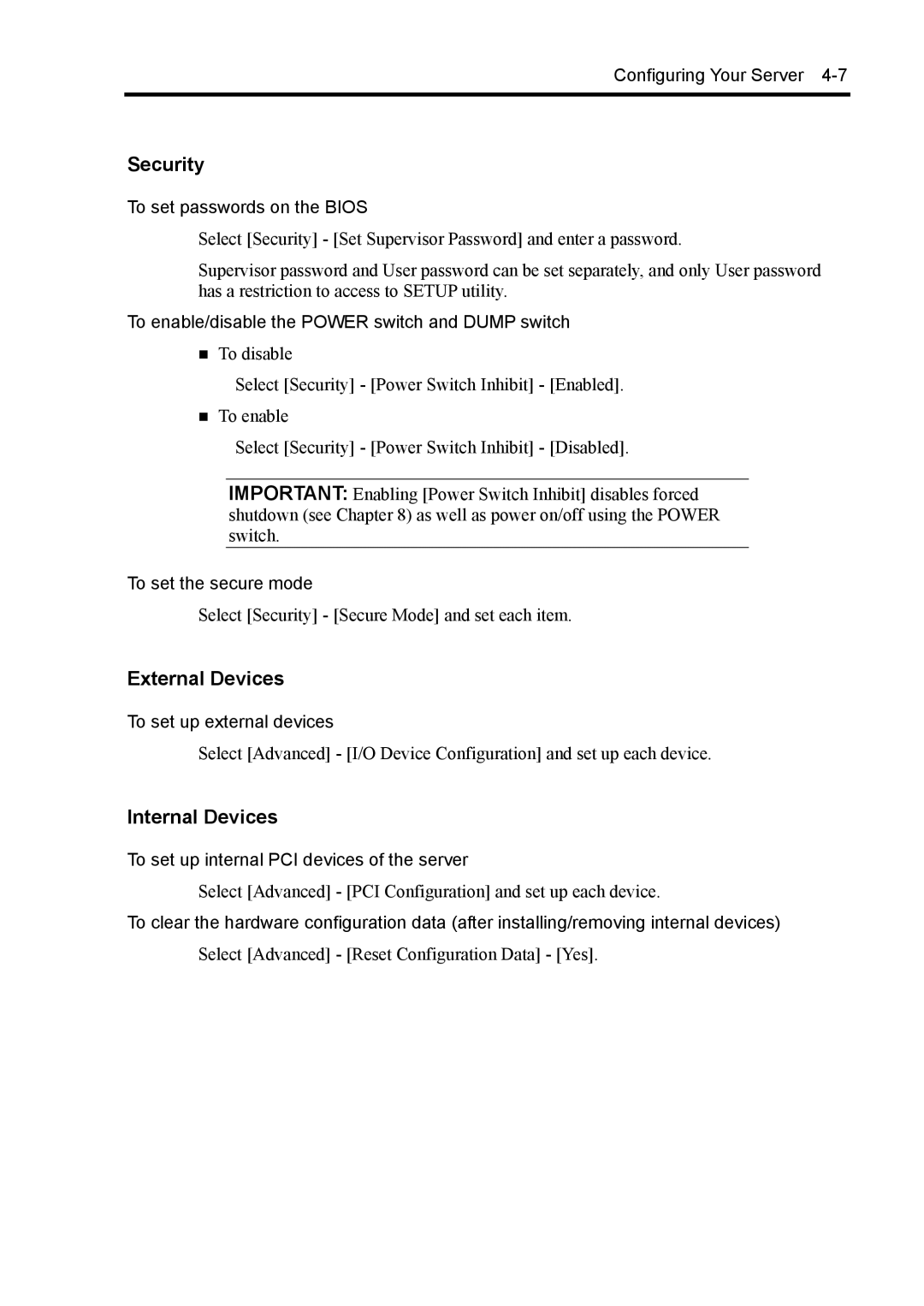 NEC 140Rc-4 manual Security, External Devices, Internal Devices 